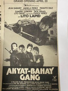 Paquito Diaz LITO LAPID AS AKYAT-Bahay Gang - Old Newspaper Movie Ad Clippings Tagalog Filipino Pelikula Film Vintage