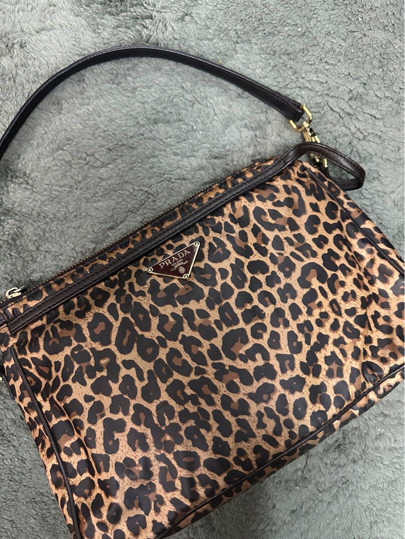 Prada Nylon Vintage Shoulder Bag Leopard Women s Fashion Bags