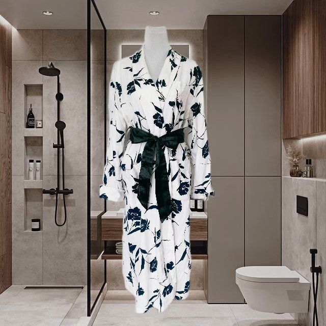 RALPH LAUREN cotton night bath robes black white floral Women s