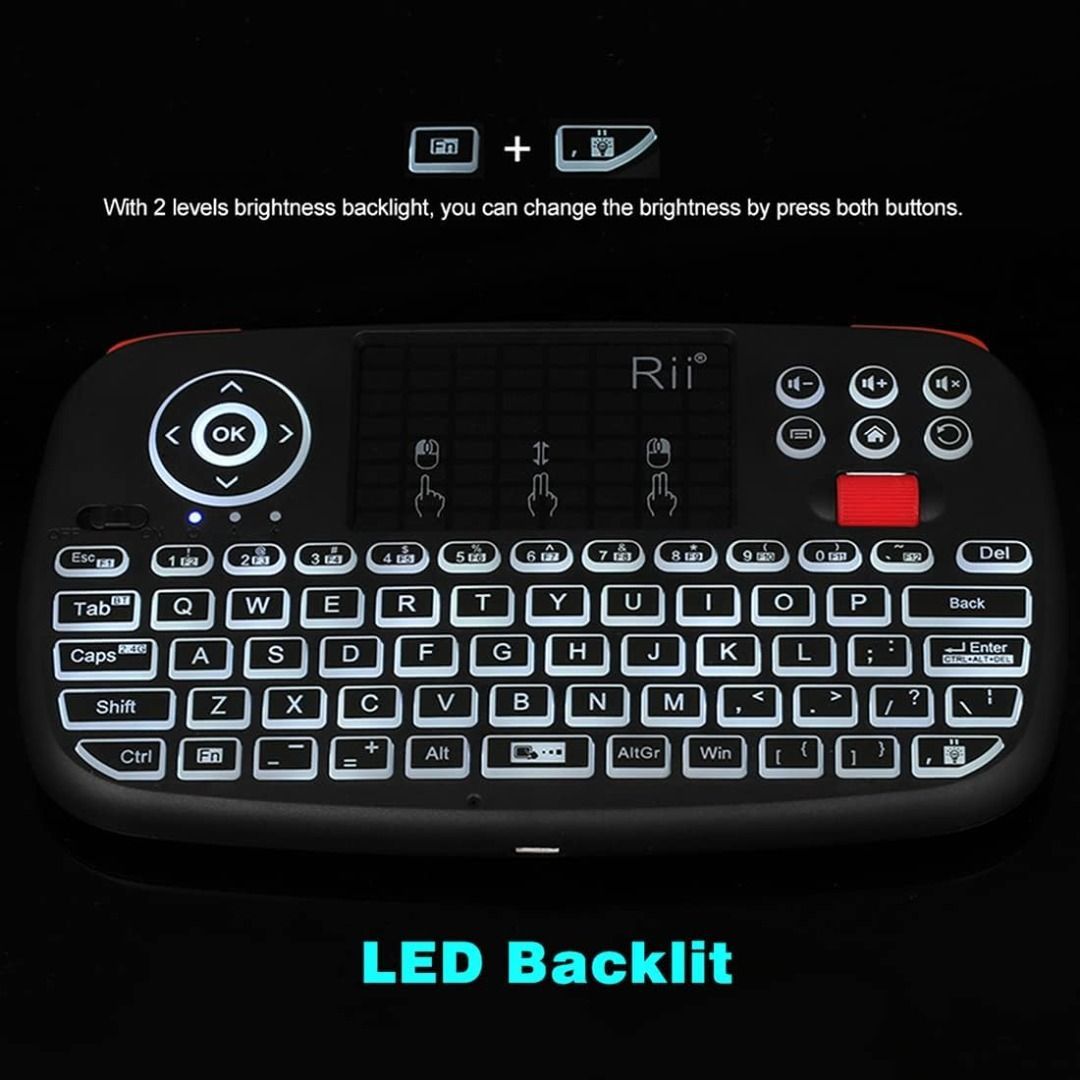 Rii (Upgrade) i4 Mini Bluetooth Keyboard with Touchpad, Blacklit Portable Wireless  Keyboard with 2.4G USB Dongle for Smartphones, PC, Tablet, Laptop TV Box  iOS Android Windows Mac.Black, Computers & Tech, Parts 