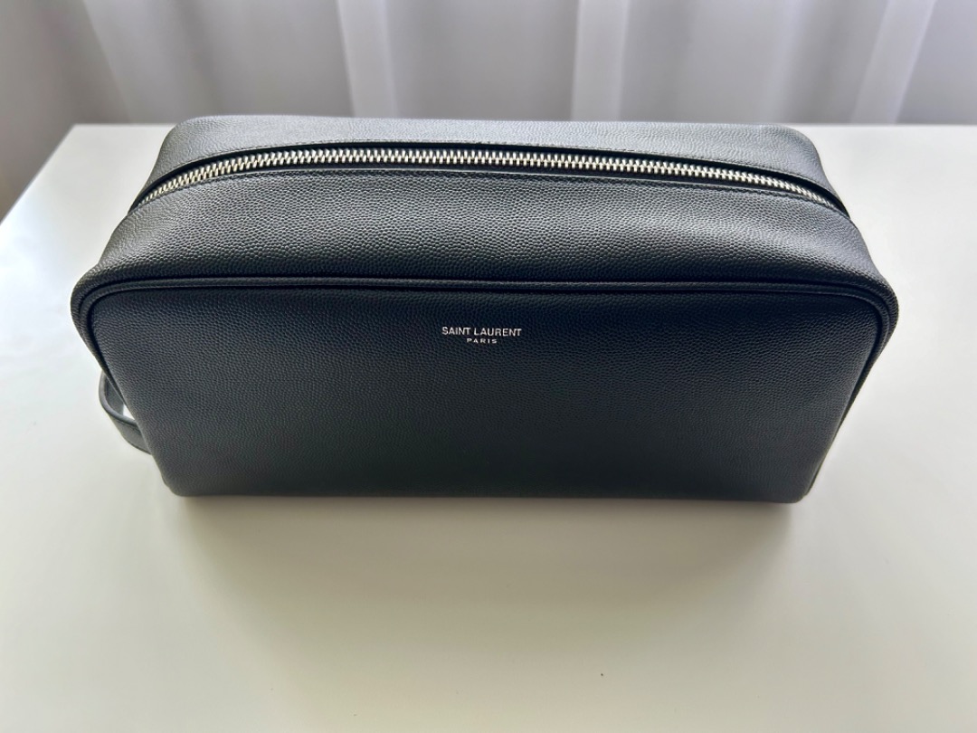 Saint Laurent Full Grain Leather Washbag Travel Pouch Luxury