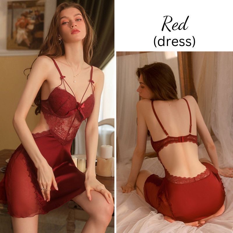 Silk Sexy Lingerie Set Babydoll Nightwear With Elegant Satin Lace
