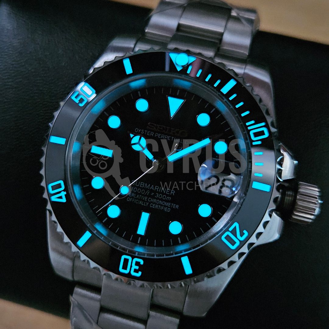 Seiko Mod Submariner Full Blue Lume 40mm NH35 Automatic Movement Sports Watch Branded Watch