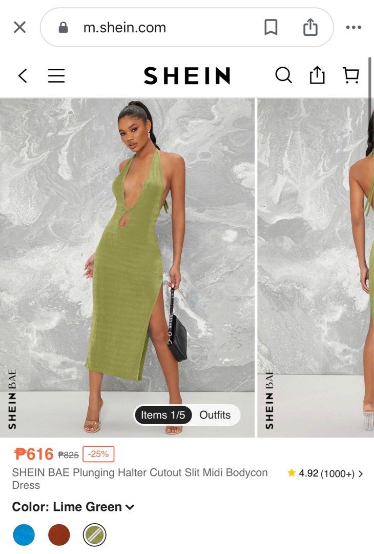 green emerald velvet dress SHEIN. Green split maxi dress. TS – Hibuy market main image 0