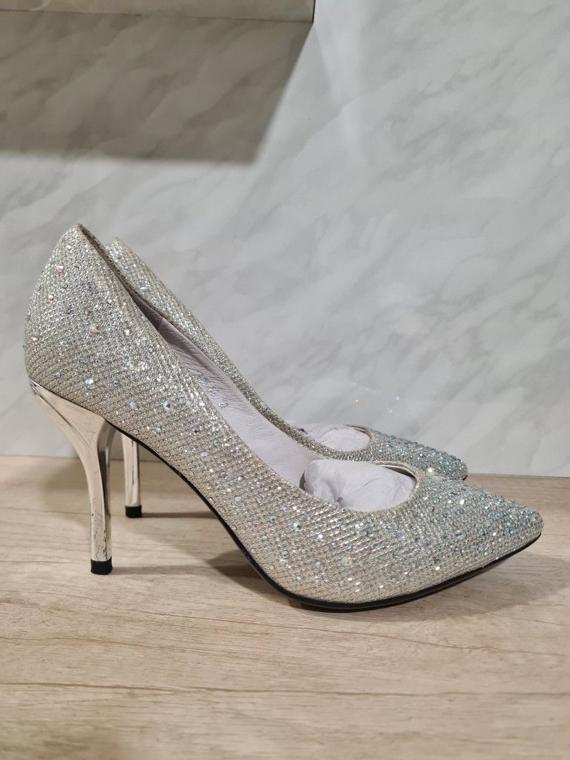 Silver glitter heels