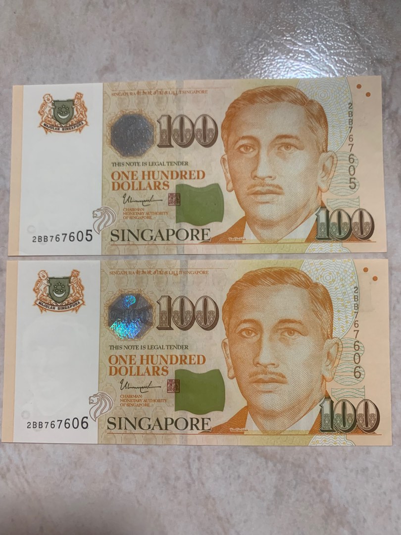 Singapore $100 notes nice number, Hobbies & Toys, Memorabilia ...