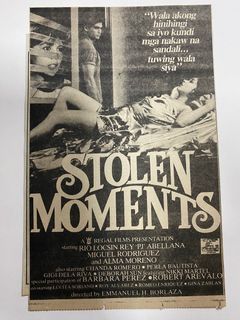 STOLEN MOMENTS REGAL FILMS RIO LOCSIN ALMA MORENO - Old Newspaper Movie Ad Clippings Tagalog Filipino Pelikula Film Vintage