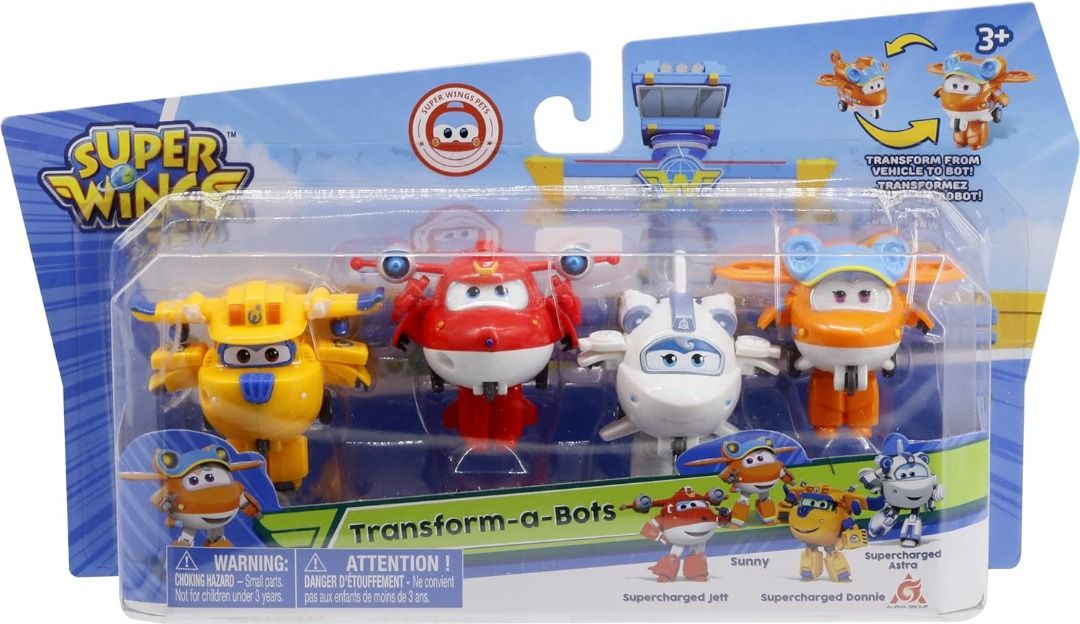 Super Wings - 5 Transforming Airport Airplane Toys Collection Playset  Vehicle Action Figures | Plane to Bot | Fun Preschool Toy Plane for 3 4 5  Year