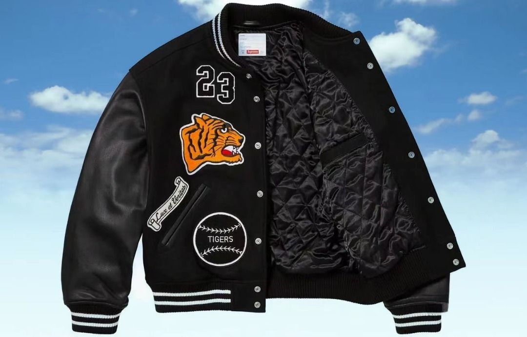 🔥🔥Supreme FW23秋冬系列WEEK1 TIGER VARSITY JACKET拼接貼標虎頭棒球