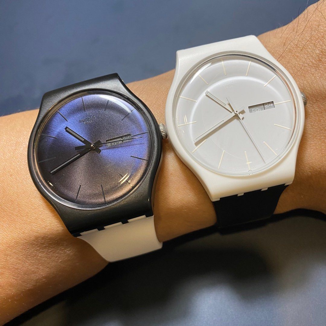 Swatch Couple Black White Duo Set New Gent 41mm Rare Vintage Rebel Mix Match Mint