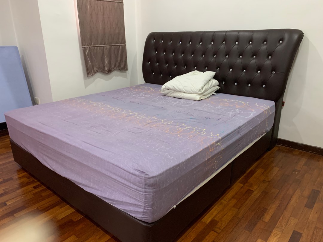 Used king size bed frame and mattress for sales, Furniture & Home