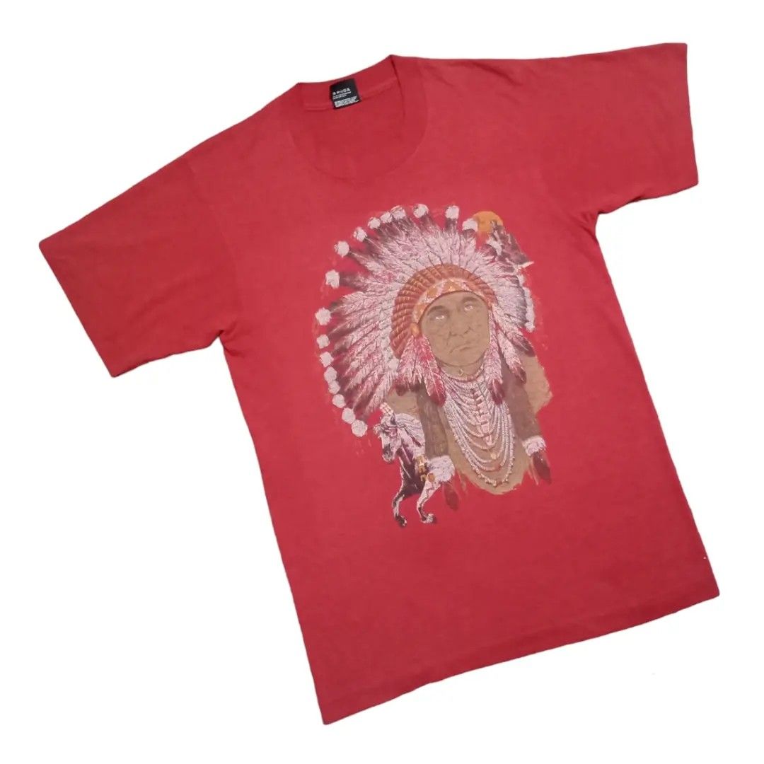 Vintage 80 s RED INDIAN Native American t shirt Men s Fashion