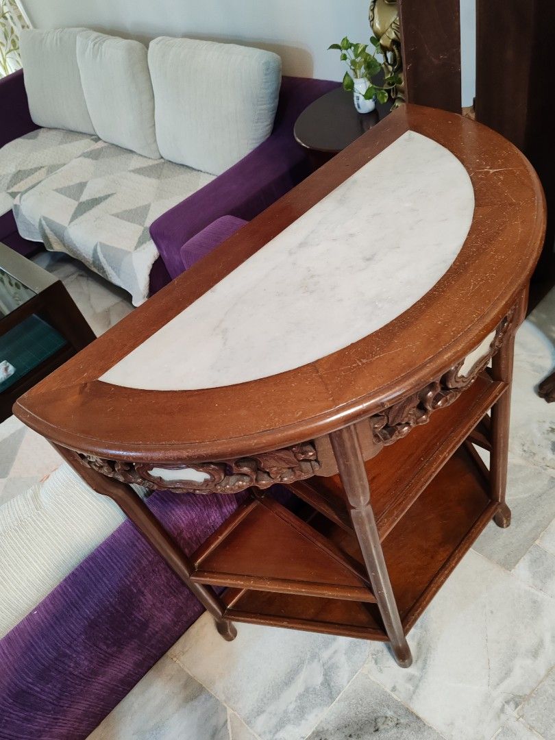 Vintage half moon marble table, Furniture & Home Living, Furniture