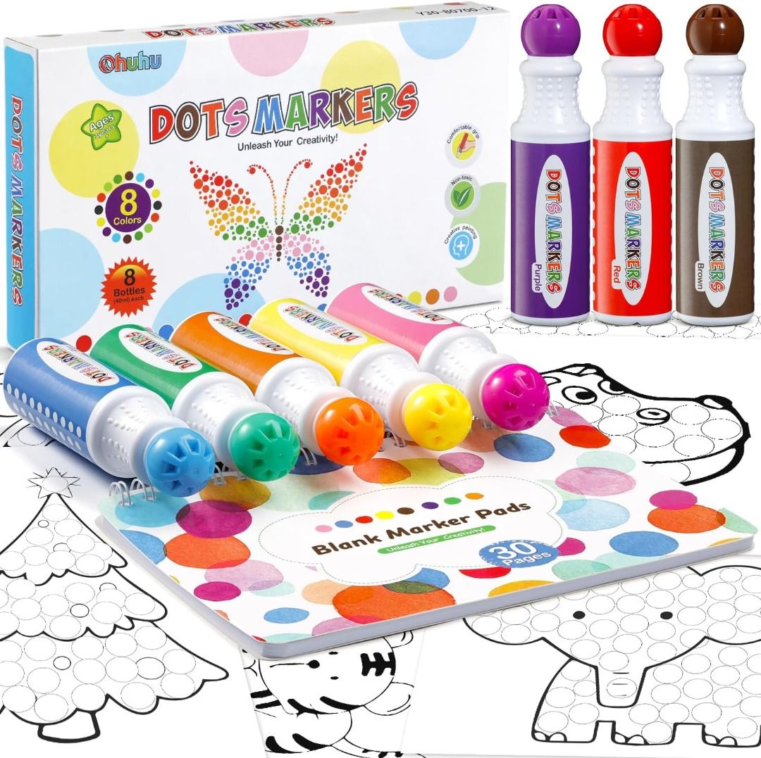 Washable Dot Markers 26 Colors with Free Activity Book, Fun Art Supplies  for Kids Toddlers and Preschoolers, Non Toxic Water-Based Paint Daubers,  Dot Art Markers