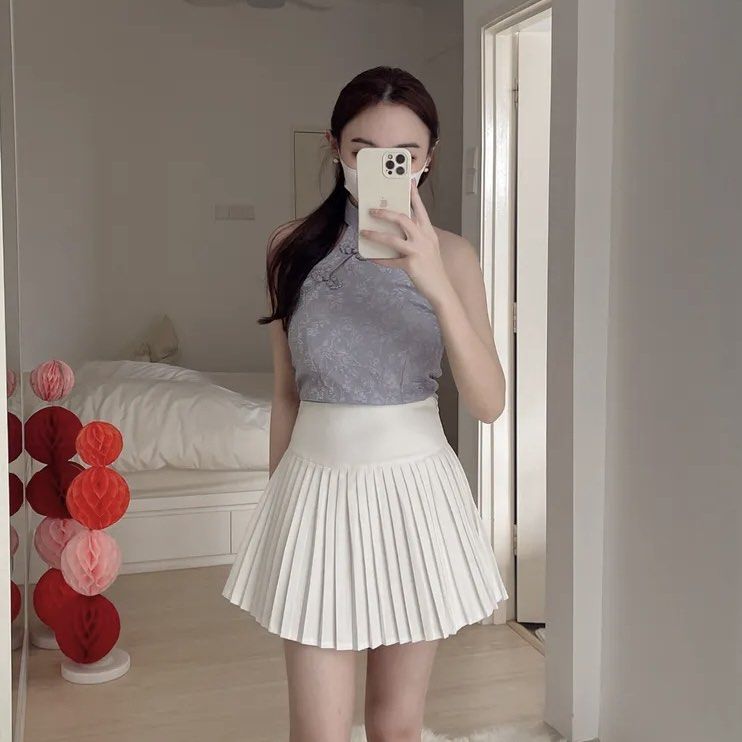 White ruffles pleated high waisted A line skirt Women s Fashion