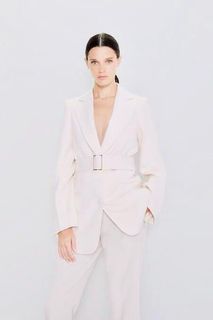ZARA ✨ Elegant Luxe Spanish Blanc Cream Glossy Weave Fabric Belt - Fine Gorgeous White Chevron Knit Braided Rope Wide Flat Belt With Transparent Ice Buckle