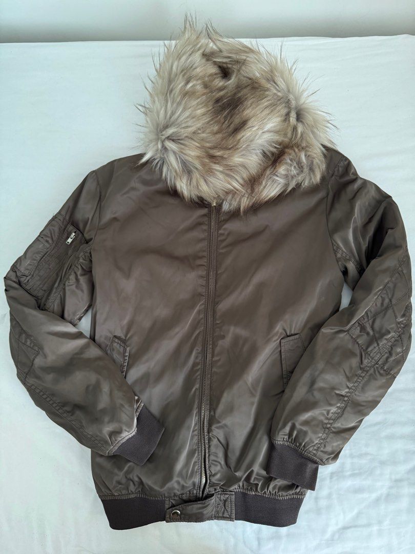 Zara Detachable Faux Fur Bomber Jacket Women s Fashion Coats