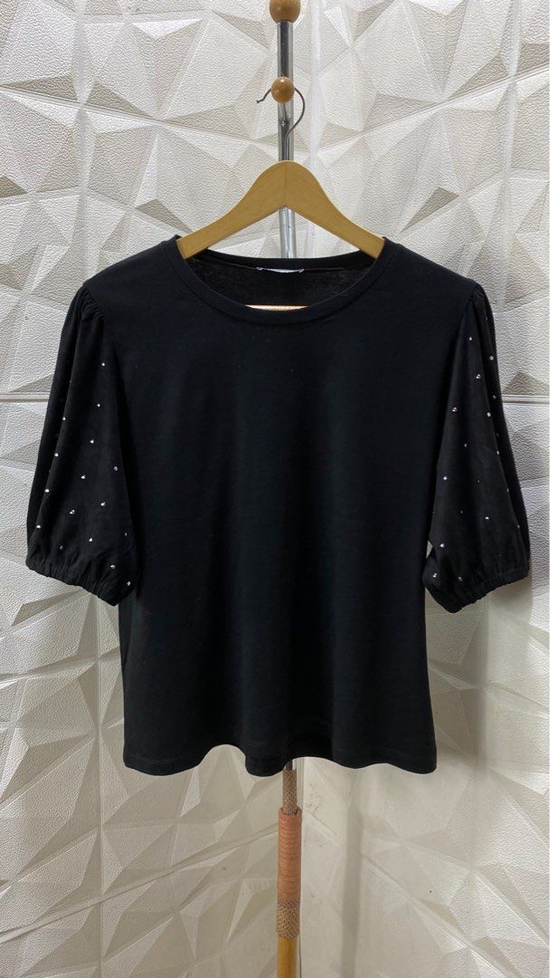 Black Pearl Beaded Mesh Top