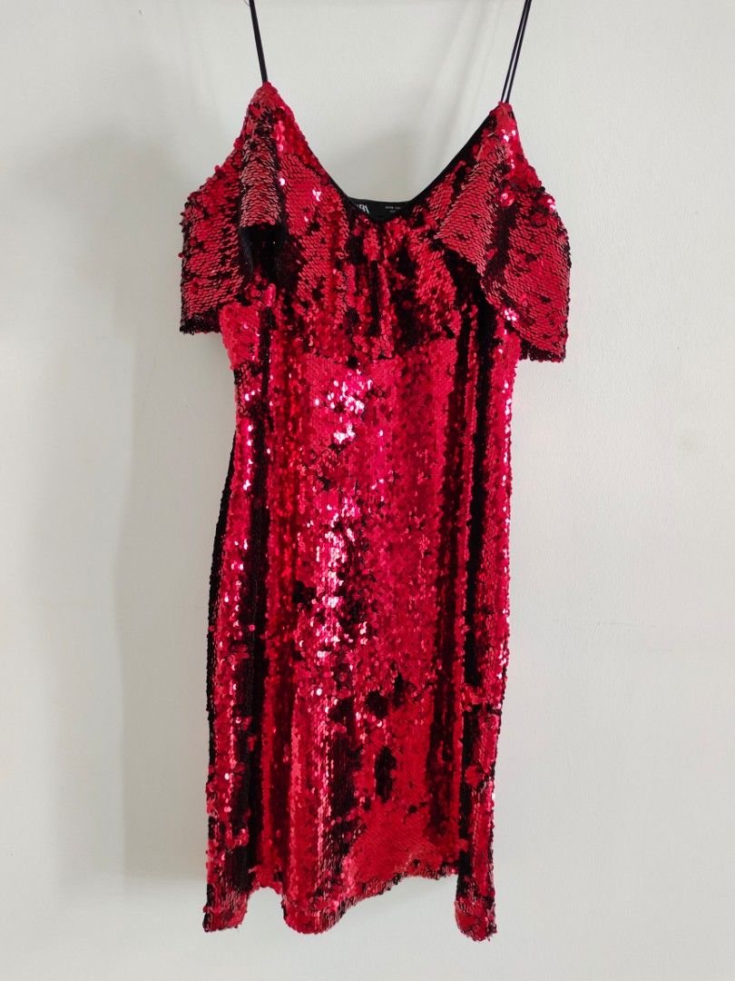 Zara red shop sequin dress