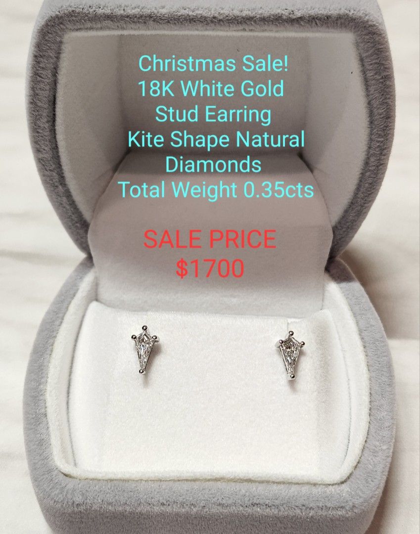 18K White Gold Natural Diamond Kite Shape Total Weight 0.35cts