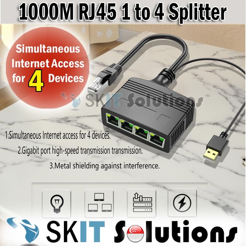 Ethernet Splitter, 100Mbps Ethernet Splitter 1 to 2[2 Devices  Simultaneously Networking], LAN Splitter Adapter with USB Power Cable,  Internet Splitter