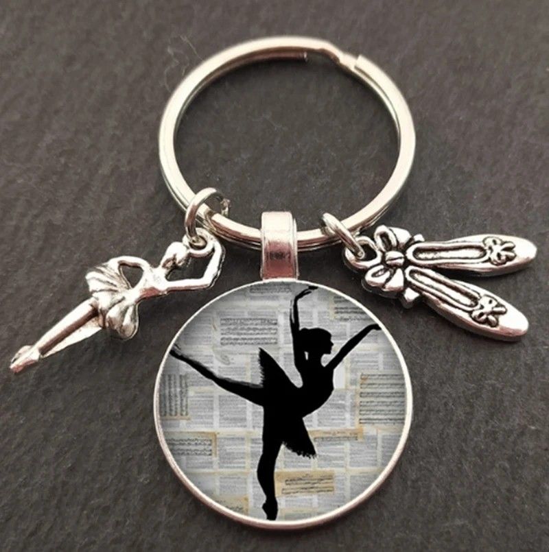 1oc Ballet Dancer Figure Keychain Glass Convex Ballet Girl Oil