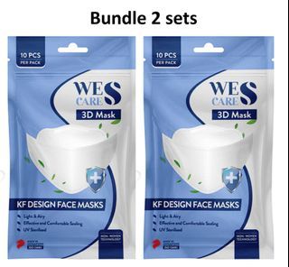 20 pieces Wes Care Made In Singapore KF94 design premium 3D N95 surgical face masks BFE 99.9% UV sterilised