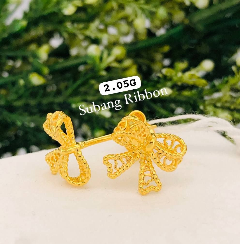 Gold top ribbon earrings