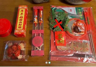 結婚上頭用品：蠟燭、茶包、對聯、梳…