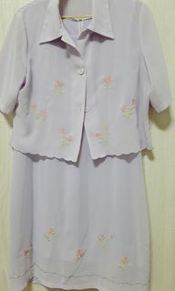 淡紫色花卉刺繡兩件式短洋裝