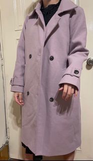 粉紫 落肩 寬版 風衣式大衣外套