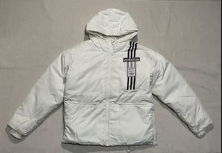 Adidas 秋冬連帽羽絨外套 刷毛 落肩 女 二手 古著