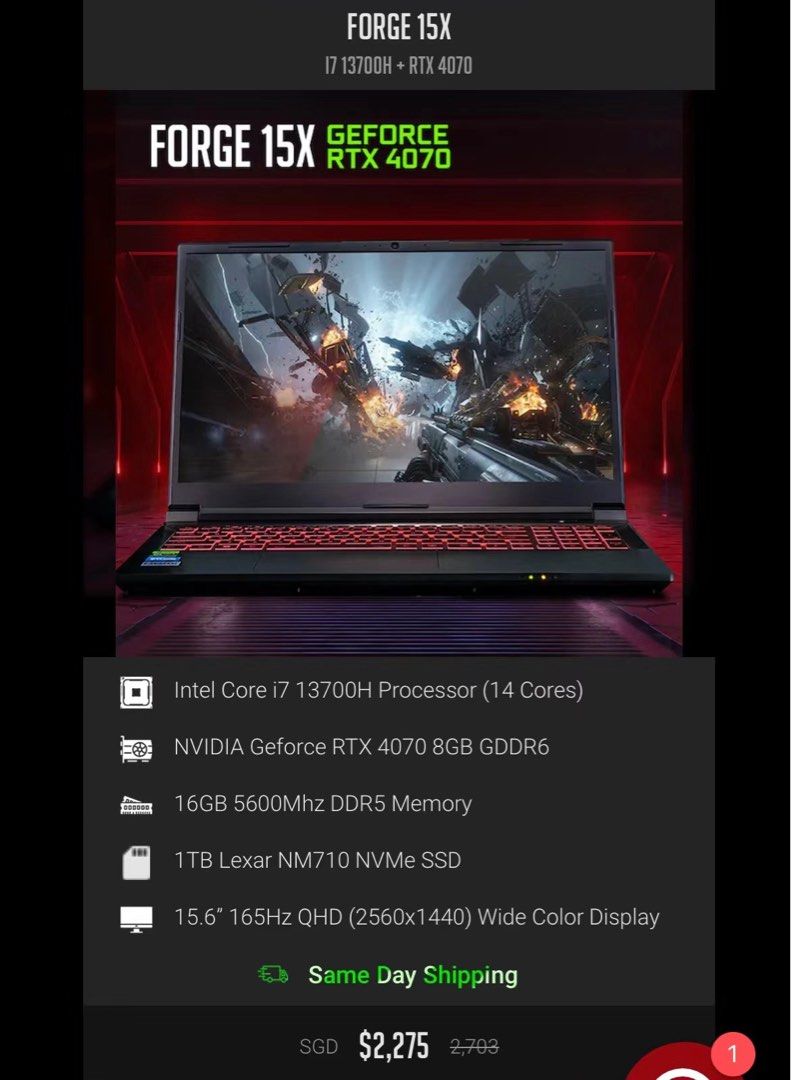 Forge Notebook Gaming Laptop Aftershock Forge15X, Computers & Tech, Laptops ...