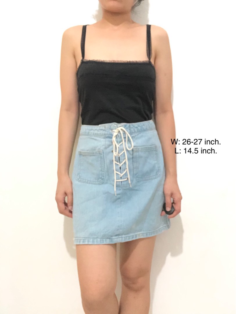 A-Line Denim Skirt with Drawstring, Women's Fashion, Bottoms, Skirts on  Carousell
