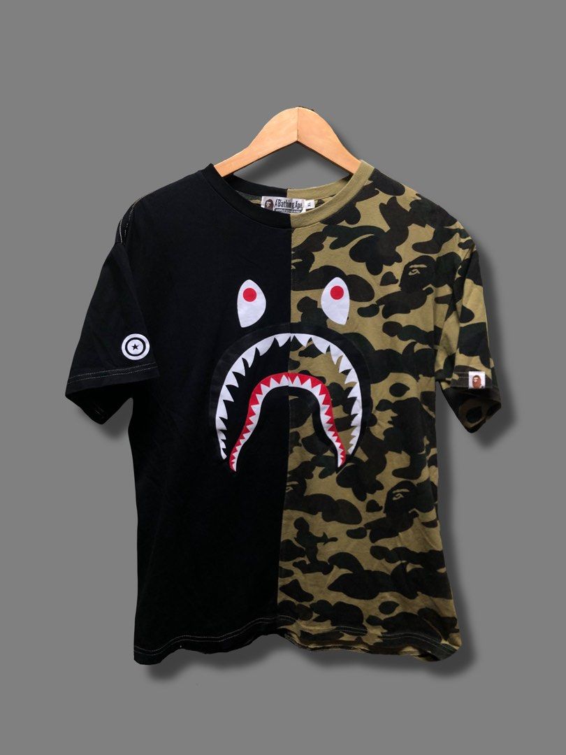 Half black half camo bape shirt deals