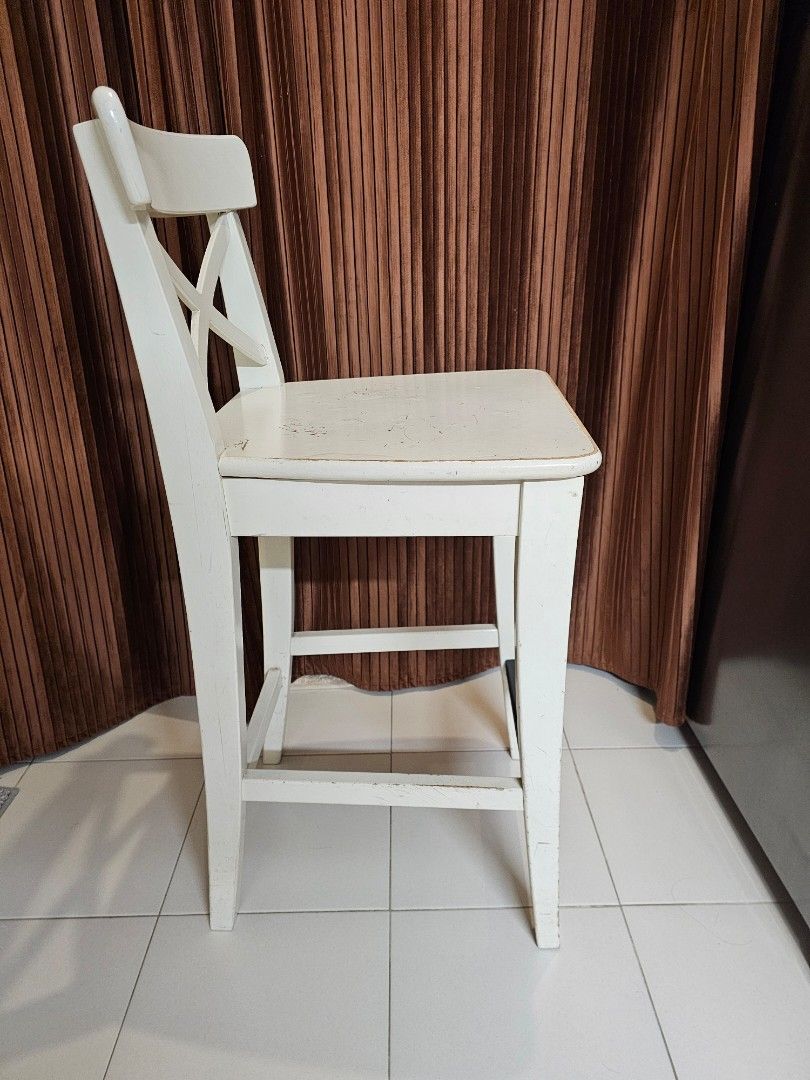 Bar stool with backrest. 63cm. White. IKEA ingolf chair Furniture Home Living Furniture Chairs on Carousell
