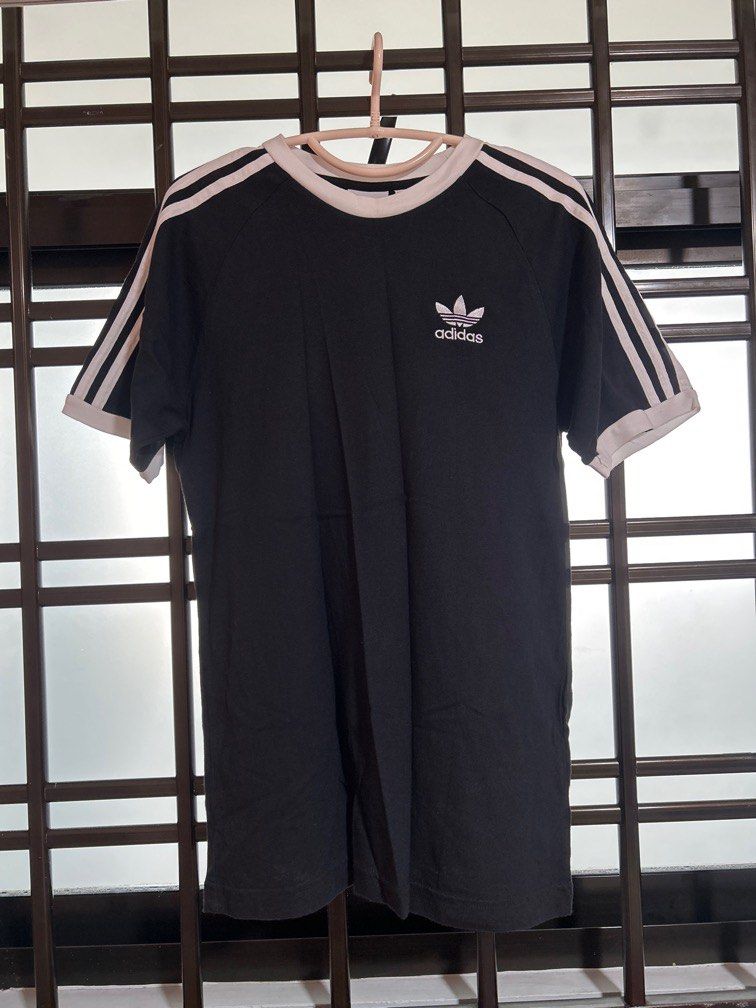Black Adidas T shirt with White Stripes Men s Fashion Tops