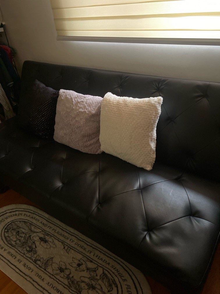 Black Leather Sofa Bed, Furniture & Home Living, Furniture, Sofas on