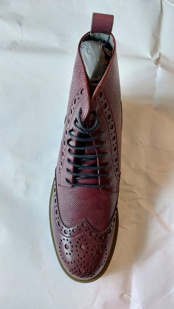 Mens burgundy brogue clearance boots