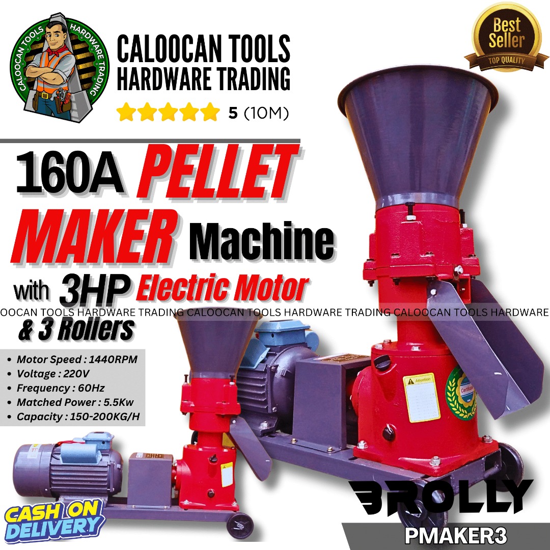 BROLLY 160A Pellet Maker Machine Set with 5HP Induction Motor & 3 ...