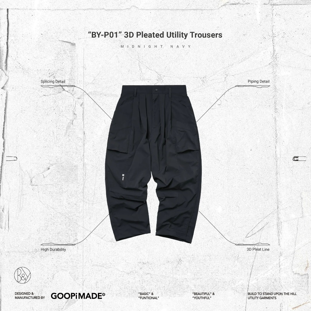 收購)BY-P01” 3D Pleated Utility Trousers by GOOPiMADE - Midnight