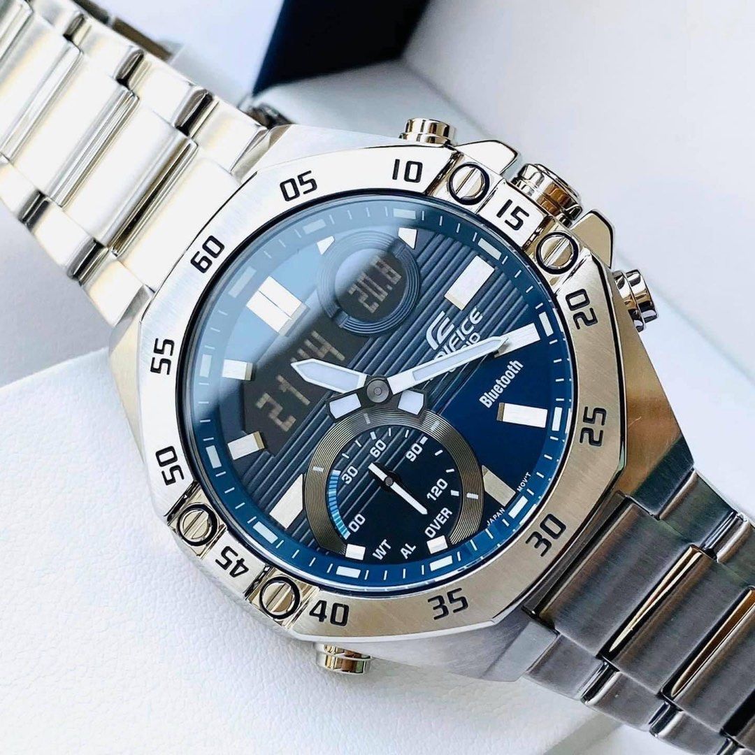 Casio Edifice ECB10D-2A (Category: Men's Watches) located in Manila. Submitted by seikowatchfactory (Listing ID 1269243479, Image 3). Description: BNIB 10/10 Model: Casio Edifice ECB10D-2A Price: 6095 pesos Specifications: Case Size: 51 x 48.5 x 12.5mm Case/Bezel Material: Stainless Steel 100-meter Water Resistance Weight: 167g Stainless Steel Band One-touch 3-fold clasp Approx. battery life: 2 years on CR2016 Mobile Link (Wireless linking using 
