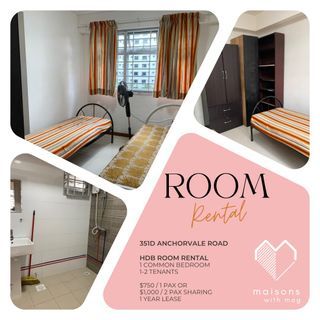 Common Bedroom for 1 or 2 sharing @ 351D Anchorvale Road