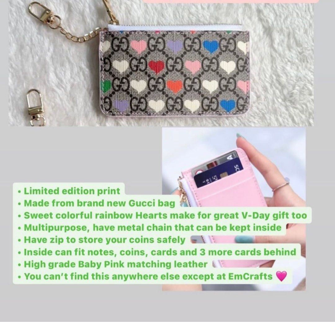 EMCASE GUCCI HEARTS RAINBOW ZIP PURSE COIN POUCH TRAVEL WALLET