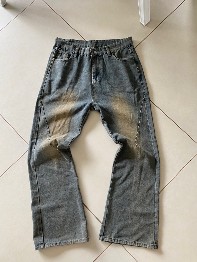 Flared Mud Wash Jeans, Men's Fashion, Bottoms, Jeans on Carousell