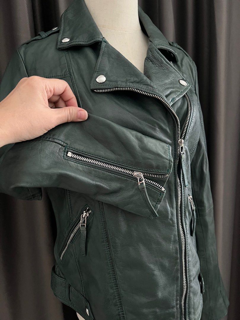 Genuine leather jacket Forest Green for ladies Men s Fashion