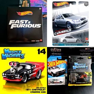 Hot Wheels Premium Modern Classics '98 Toyota Altezza, 5-Pack Fast & Furious Collectible Set (Chevy Nova, Corvette, Hummer, Impala, Ford Mustang), Alfa Romeo GTV6 3.0, Maisto Muscle Machines 1:64 Scale #14 Advan 1971 Chevrolet Camaro Hotwheels Die-Cast