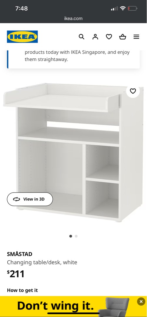 IKEA changing table / convertible desk with shelves, Furniture & Home