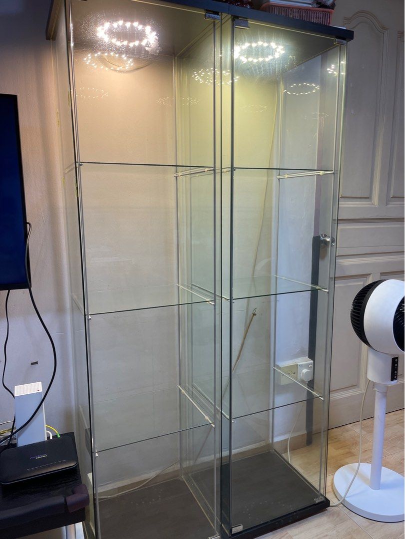 IKEA Glass Display with LED round lights, Furniture & Home Living, Furniture, Shelves