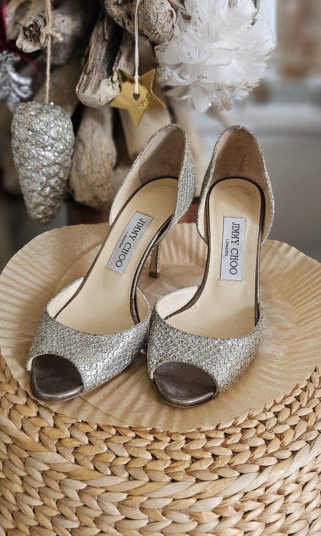 JIMMY CHOO 'ROMY' 85 Glitter champagne Silver Stiletto Heels Size Eu 35.5  Uk 2.5 £199.00 - PicClick UK